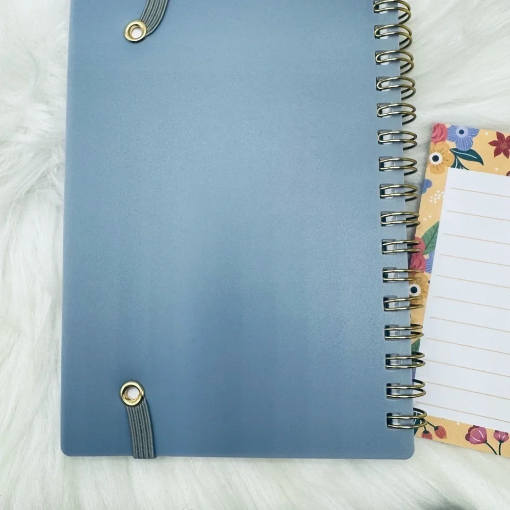 Floral Stationery Set with Blue Notebook and Yellow Pouch